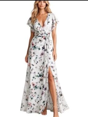 Anthropologie Hutch Pietrina Floral Wrap Maxi Dress White Size Small